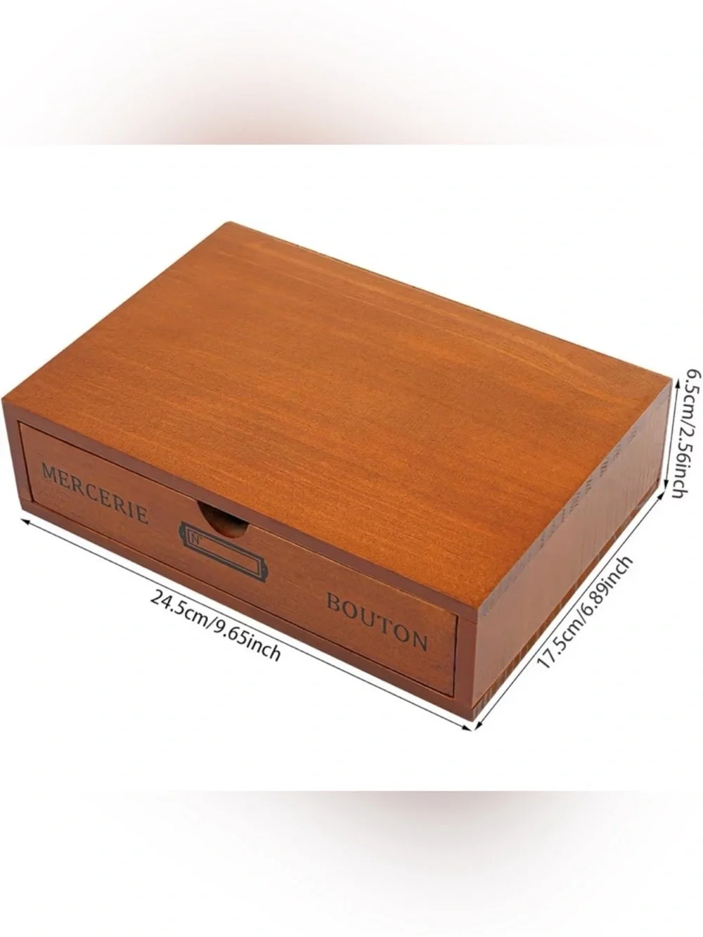 Wooden Mercerie Bouton Button Drawer Box - Warm Brown